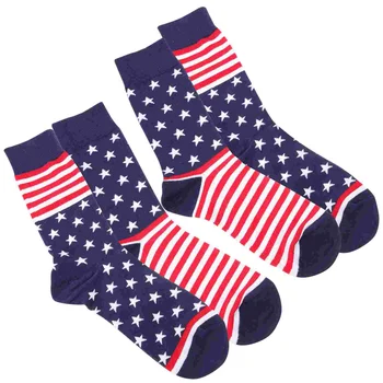 2 זוגות הדגל האמריקאי גרב גרביים לנשים כותנה הסתיו והחורף יום העצמאות צינור ארוך לפספס