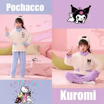 Sanrio Kuromi אנימה לילדים פיג 'מות להגדיר מעובה Pochacco קריקטורה חמוד ילדה נוחה קטיפה פיג' מות להגדיר מזדמן בבית Pjamas