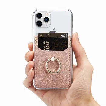 אופנה הטלפון הנייד החכם טבעת שקע מחזיק בארנק כרטיס אשראי בכיס דבק מדבקה טלפון פאוץ תיק תיק שחור, רוז זהב