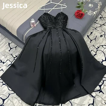ג ' סיקה נצנצים סאטן שמלות לנשף שחורות אלגנטיות שמלת ערב Vestidos דה פיאסטה גברות ארוחת החתונה שמלת מסיבת