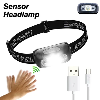 מיני נטענת חזקה חיישן USB פנס ראש פנס ראש פנס זרקור Headligh LED אור הראש