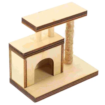 מיניאטורי חתול עץ חתול מגדל סיסל מגרד הודעות לקפוץ פלטפורמה דגם עץ של בית הבובות רהיטים חתלתול משחק קישוט הבית